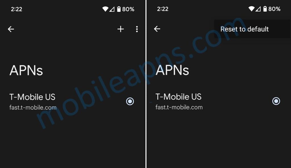 Android apn reset to default