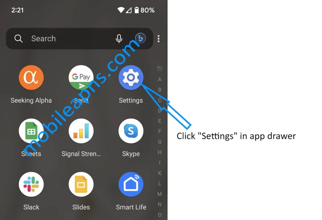 Click on settings app in Android